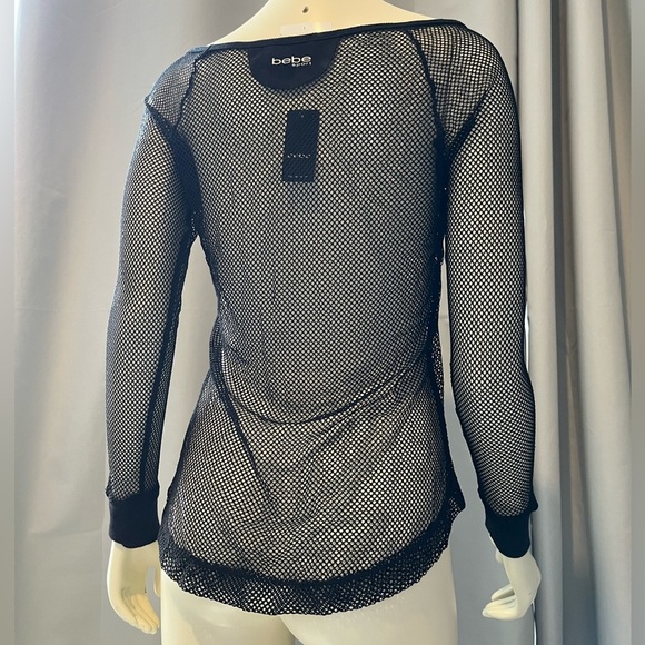 Bebe Black Fishnet Long Sleeve Top - Picture 5 of 8
